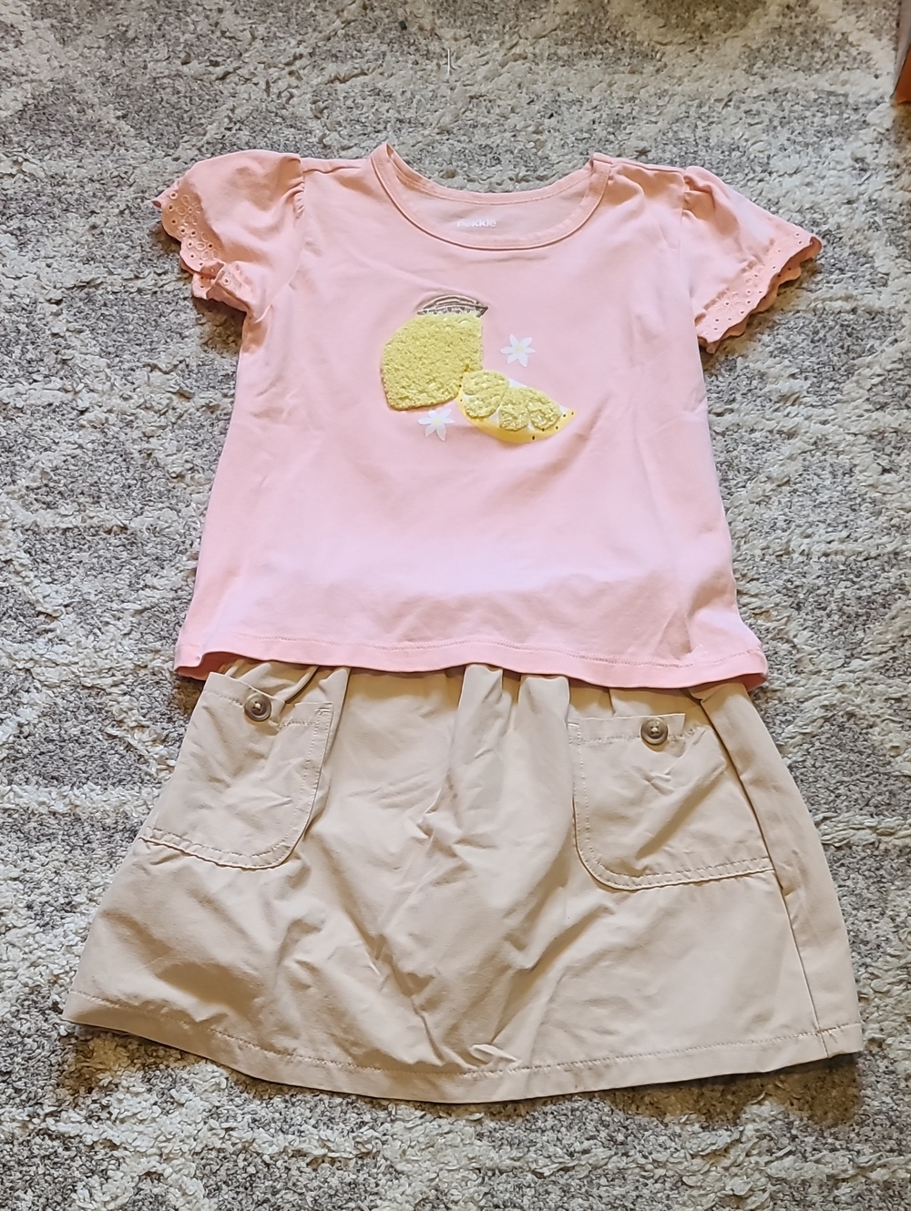 4 for $28 - Pekkle Girls 5 Pink Shirt & Tan Skort Set